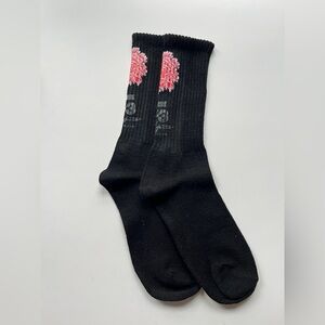 Yohji Yamamoto Black Socks with Pink Floral Pattern